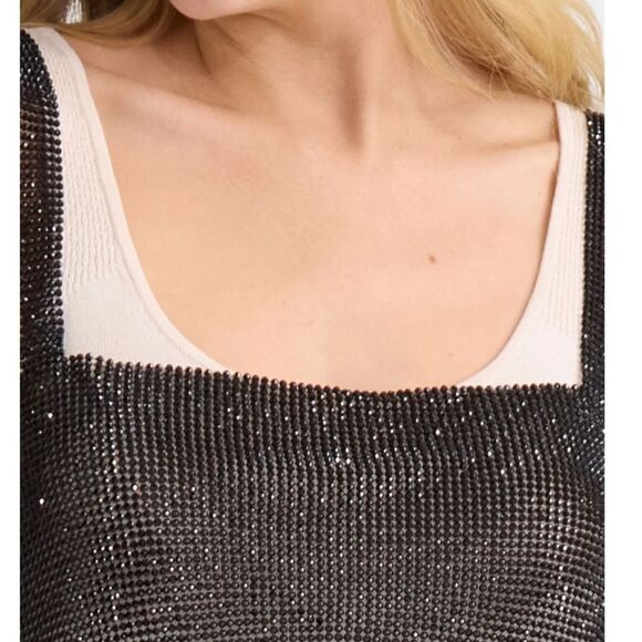 Steve Madden Madden NYC Rhinestone Mesh Topper- Black - Picture 5 of 10